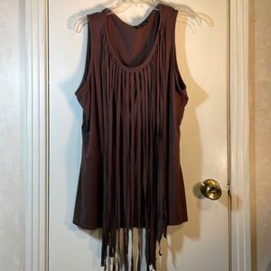 New Direction Brown Sleeveless top with Fringe in Front Size XL Very Cute